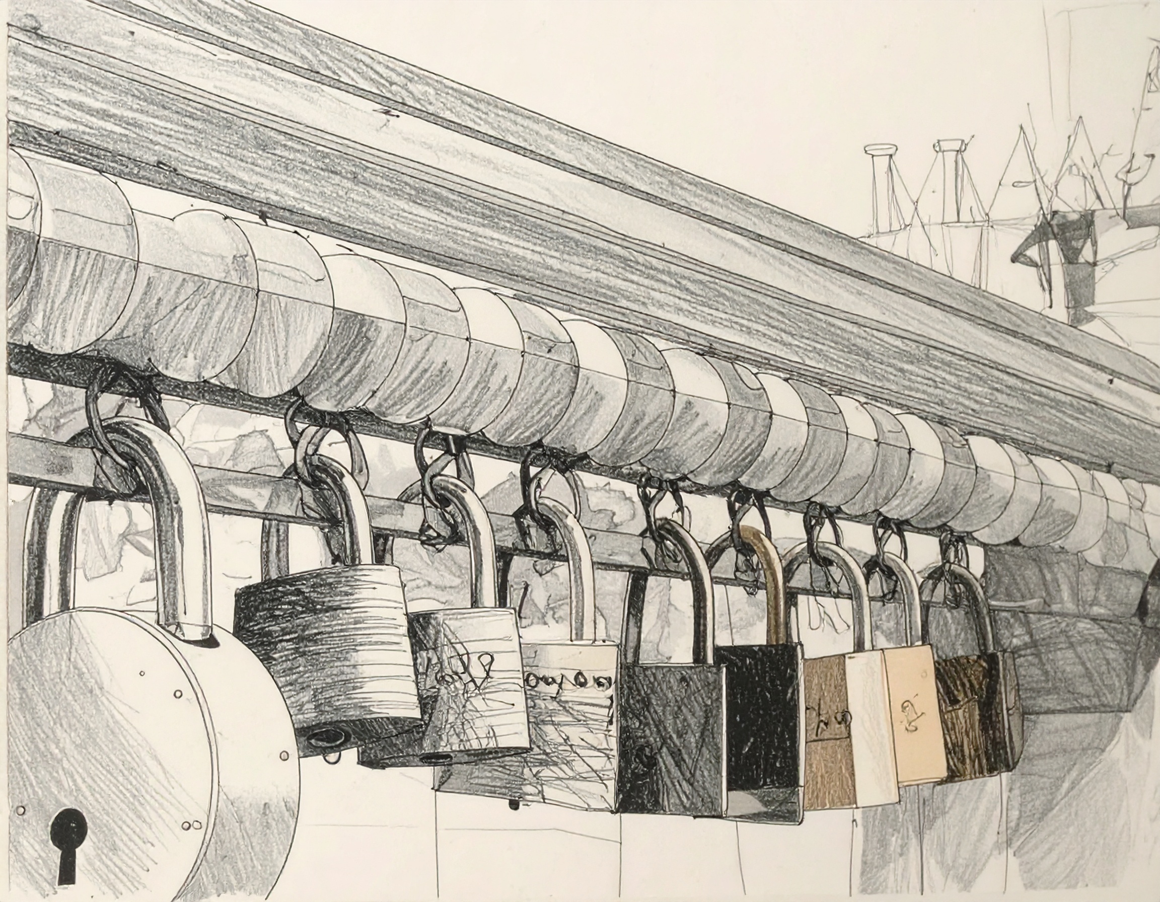 Collection of rusted and shiny locks